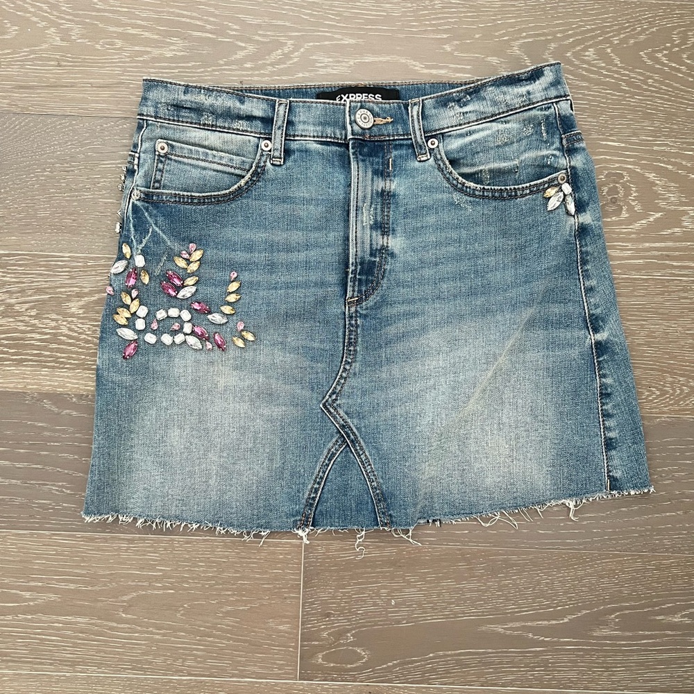 Denim Skirt with Jewel Detailing - Picture 1 of 2